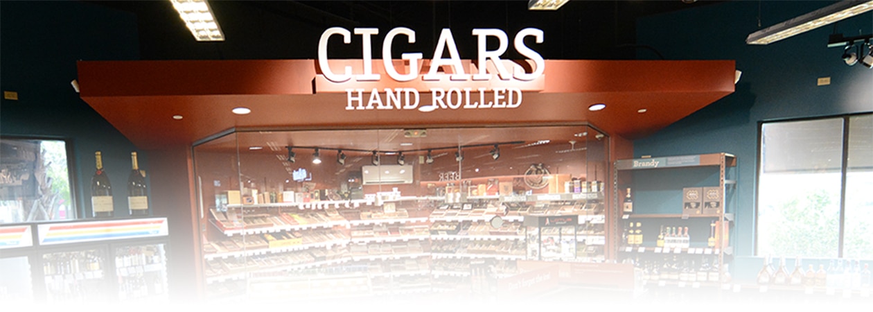 Image of a walk-in humidor in an ABC Fine Wine & Spirits store.