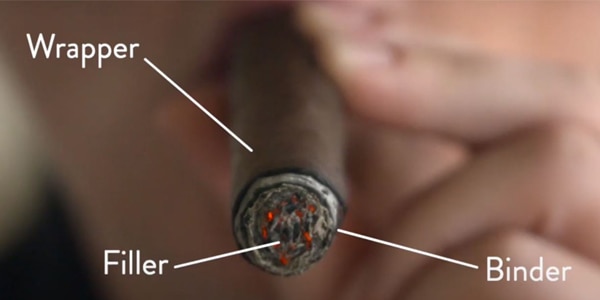 The breakdown of a cigar – wrapper leaf, binder leaf and filler tobacco